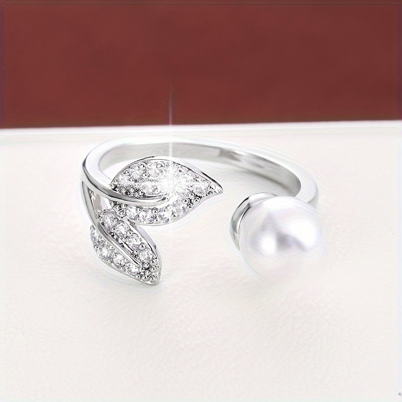 Adjustable Copper Leaf Ring with Zirconia Open Band